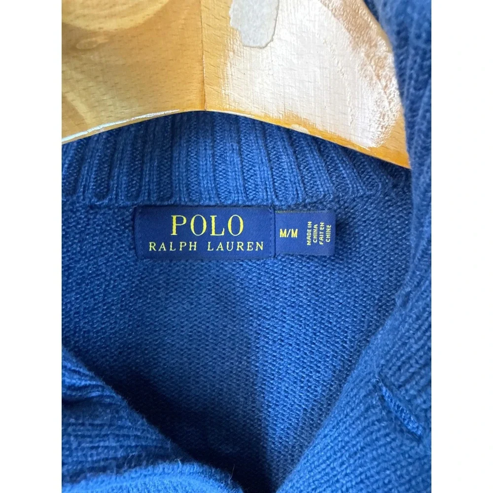 Polo Ralph Lauren Blue Cotton Mock Neck 3 Button Pullover Sweater Men M Academia
